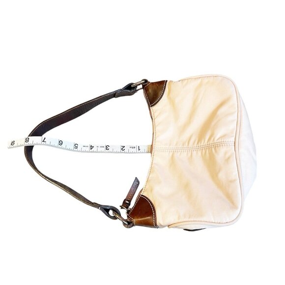 VTG Dooney & Bourke Wayfarer Baguette Shoulder Bag Ivory Nylon Brown Leather Y2K - Picture 14 of 14